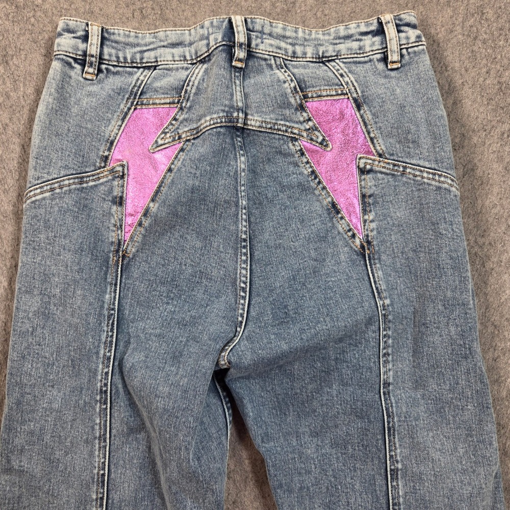 Free People We The Free Firecracker Flare Jeans Womens 32 Blue Lightning Bolt